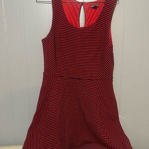 Express  Womens Sleeveless Linen Blend Dress  Flare Pink Stripe Sundress Size 8